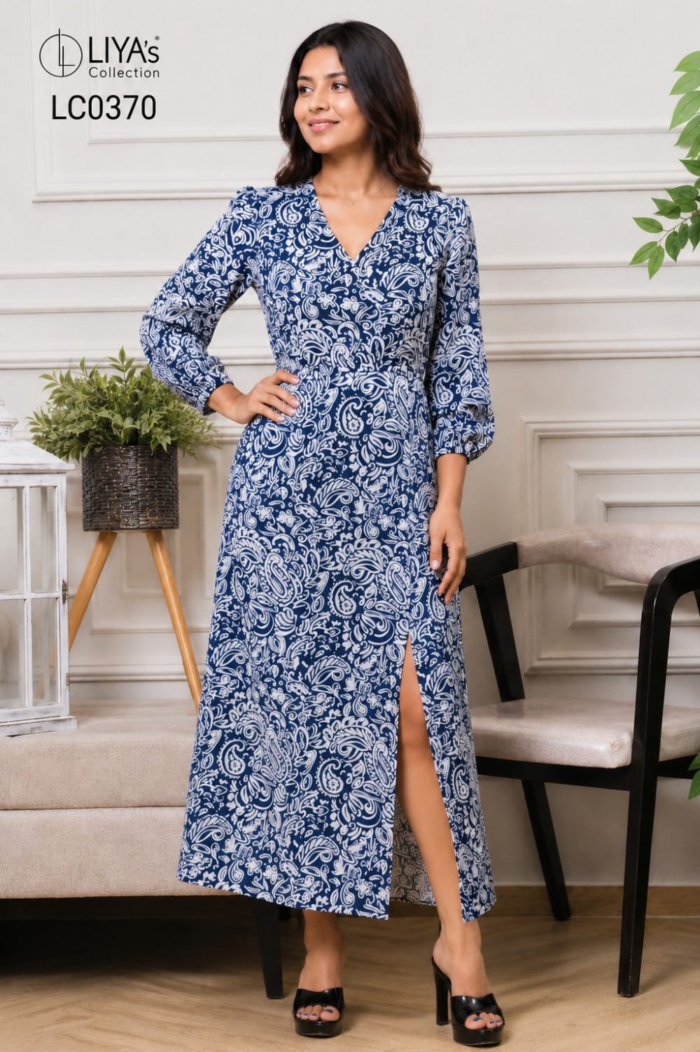 BLUERY SIDE OPEN DRESS